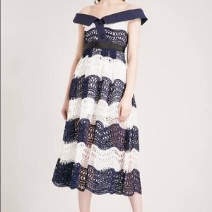 NWT Self Portrait Off Shoulder Wave Guipure Midi Dress *runs small*